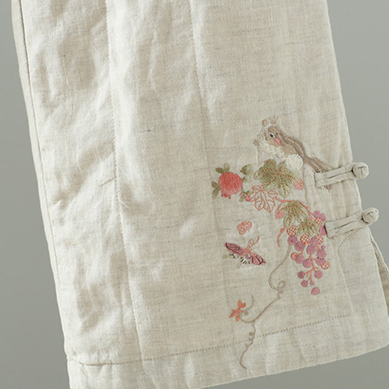 Pantaloni larghi da donna in cotone imbottito con bottoni a forma di rana ricamati con Buddha Stones e tasche - image 13