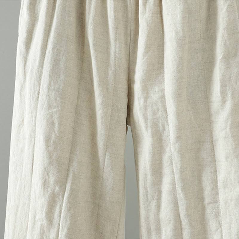 Pantaloni larghi da donna in cotone imbottito con bottoni a forma di rana ricamati con Buddha Stones e tasche - image 10