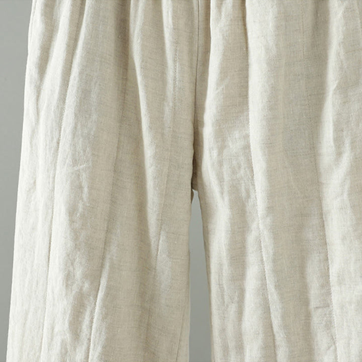 Pantaloni larghi da donna in cotone imbottito con bottoni a forma di rana ricamati con Buddha Stones e tasche - image 10