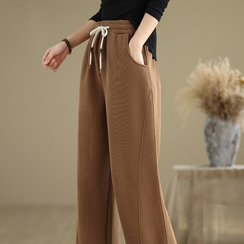 Pantaloni larghi da donna con coulisse e tasche, tinta unita, motivo Buddha Stones - image 2
