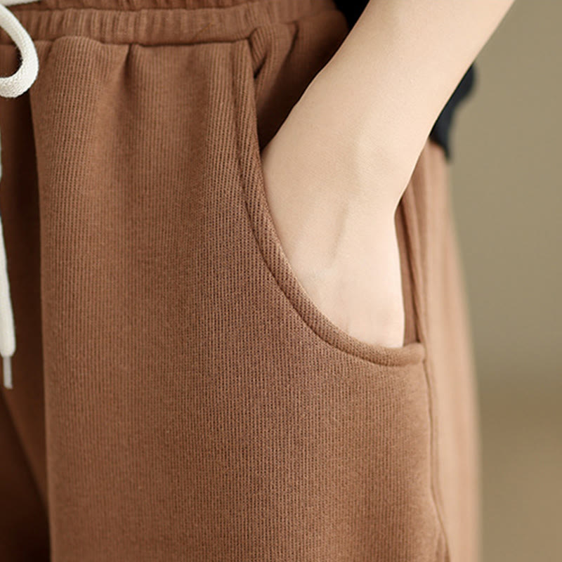 Pantaloni larghi da donna con coulisse e tasche, tinta unita, motivo Buddha Stones - image 8