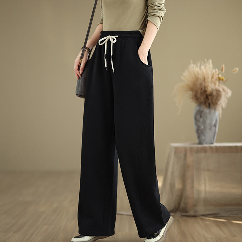 Pantaloni larghi da donna con coulisse e tasche, tinta unita, motivo Buddha Stones - image 10