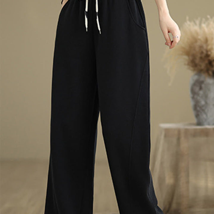 Pantaloni larghi da donna con coulisse e tasche, tinta unita, motivo Buddha Stones - image 14
