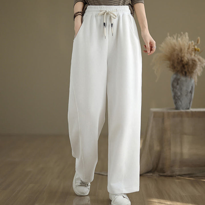 Pantaloni larghi da donna con coulisse e tasche, tinta unita, motivo Buddha Stones - image 16