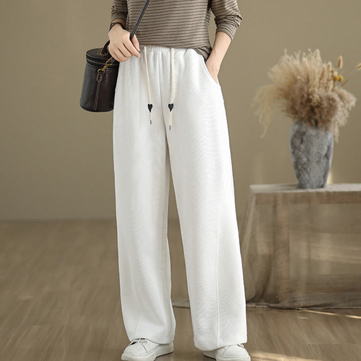 Pantaloni larghi da donna in cotone con coulisse e tasche, tinta unita, motivo Buddha Stones - image 19