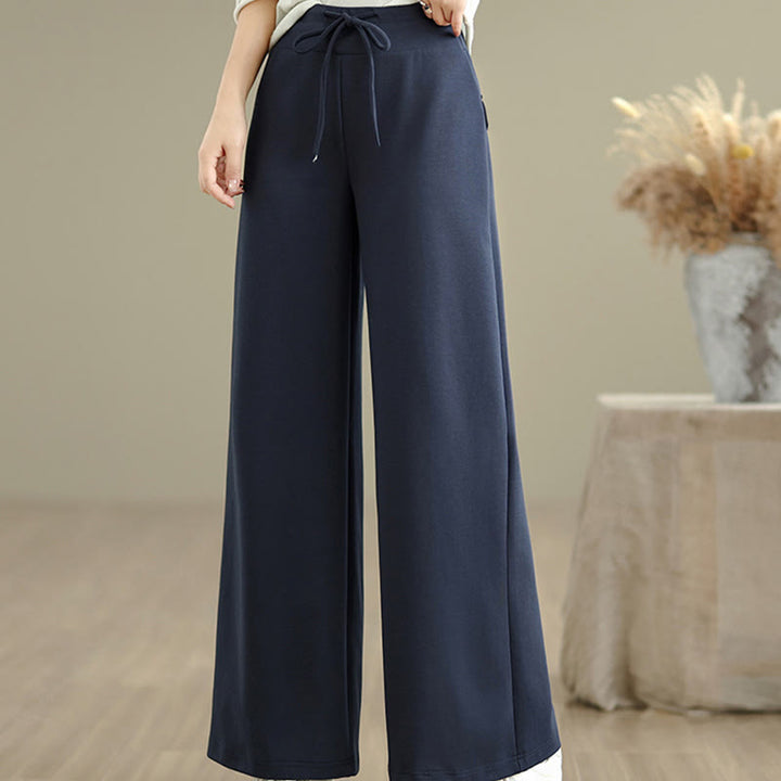 Pantaloni larghi da donna in cotone e poliestere con coulisse e tasche, modello Buddha Stones - image 2