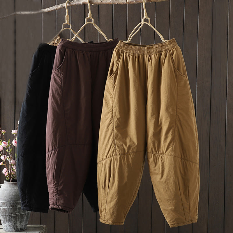Pantaloni harem da donna in cotone imbottito caldo e semplice con tasche Buddha Stones - image 17