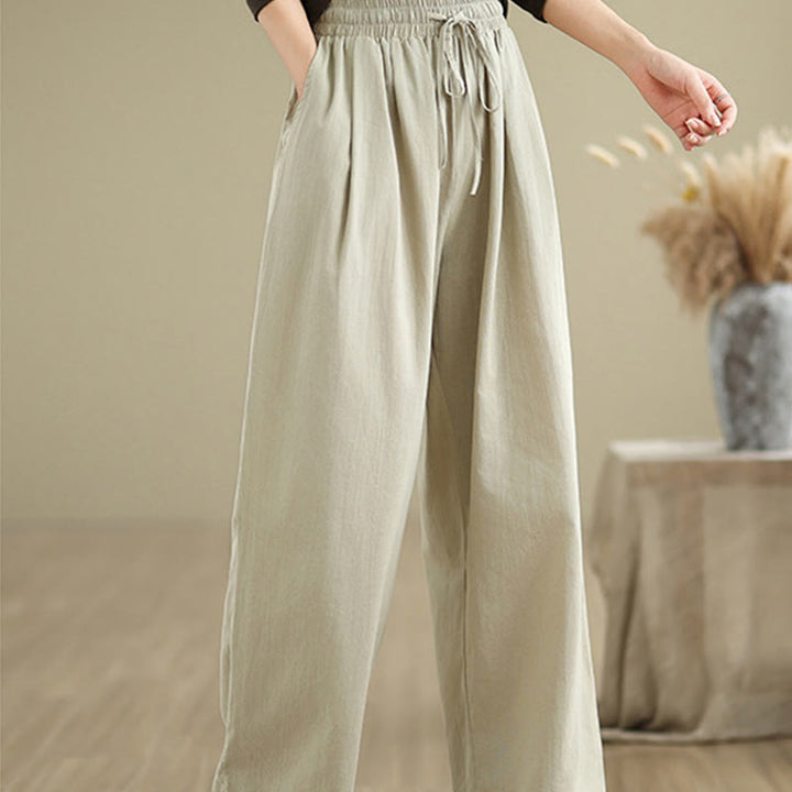 Pantaloni casual da donna in cotone con tasche Buddha Stones, a gamba dritta - image 3