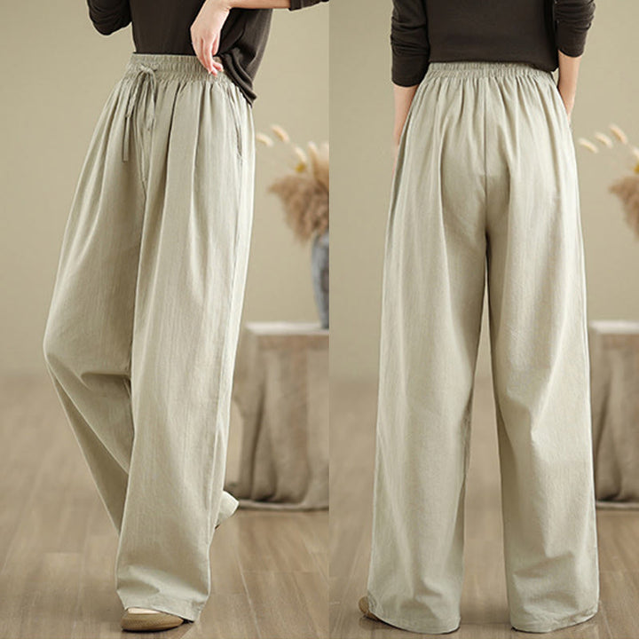 Pantaloni casual da donna in cotone con tasche Buddha Stones, a gamba dritta - image 4