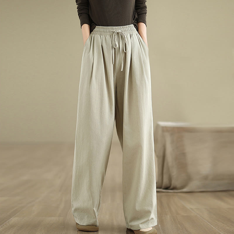 Pantaloni casual da donna in cotone con tasche Buddha Stones, a gamba dritta - image 2