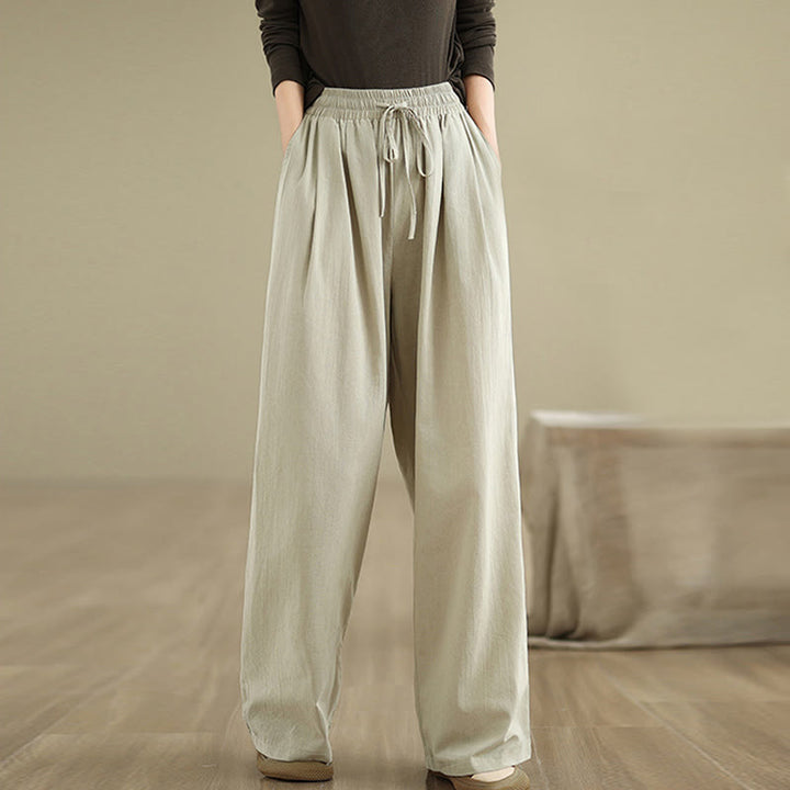 Pantaloni casual da donna in cotone con tasche Buddha Stones, a gamba dritta - image 2