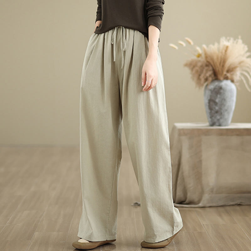 Pantaloni casual da donna in cotone con tasche Buddha Stones, a gamba dritta - image 1