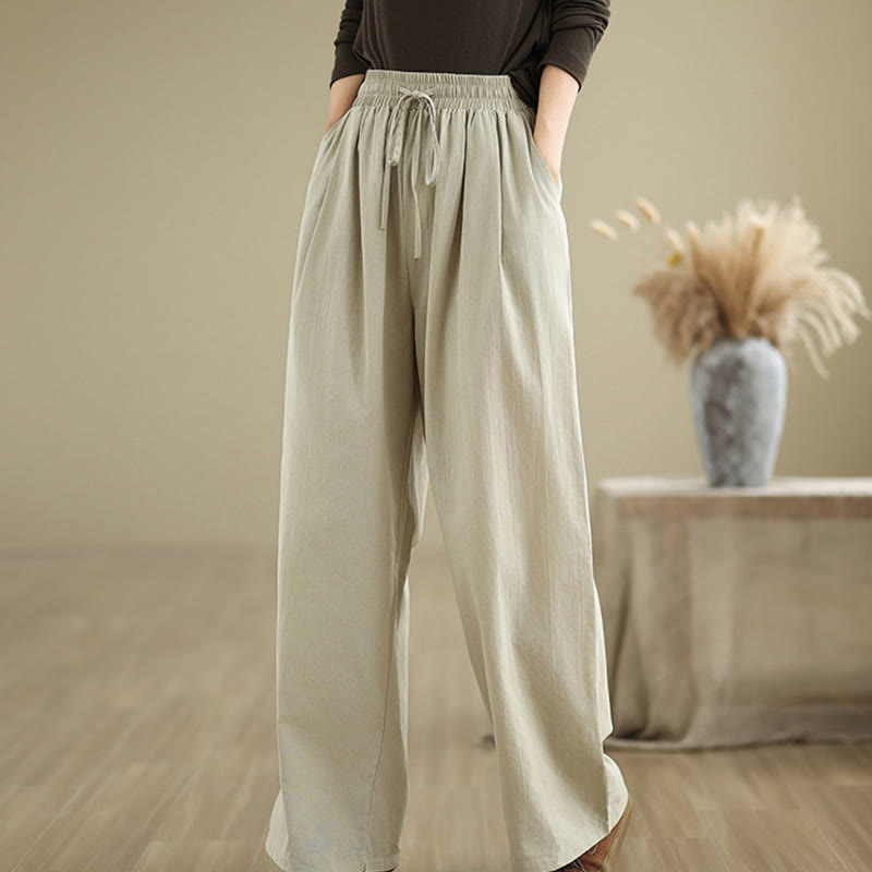 Pantaloni casual da donna in cotone con tasche Buddha Stones, a gamba dritta - Beige - US8-10, UK/AU12-14, EU40-42 (2XL) - image 0