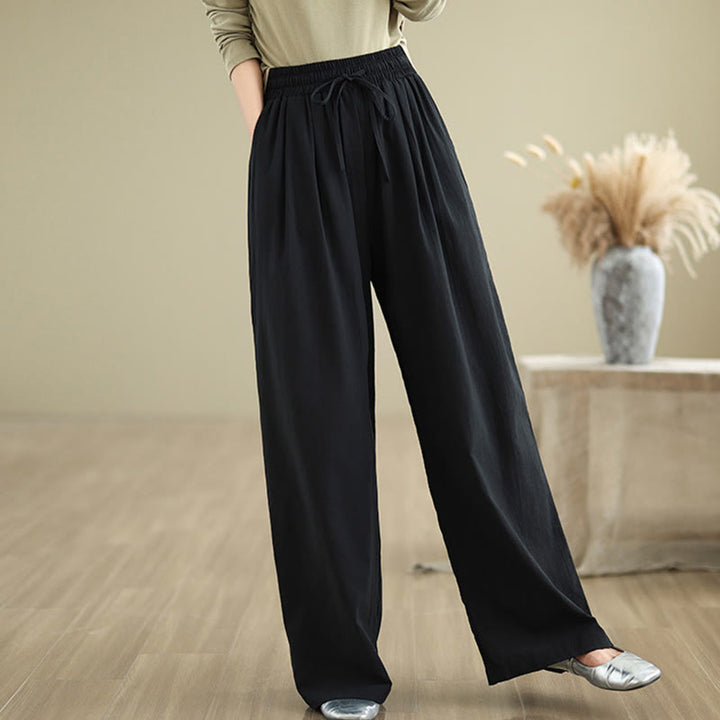 Pantaloni casual da donna in cotone con tasche Buddha Stones, a gamba dritta - Nero - US8-10, UK/AU12-14, EU40-42 (2XL) - image 9