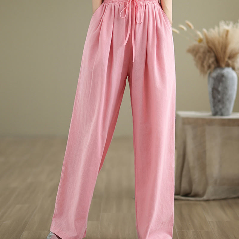 Pantaloni casual da donna in cotone con tasche Buddha Stones, a gamba dritta - Rosa chiaro - US8-10, UK/AU12-14, EU40-42 (2XL) - image 14
