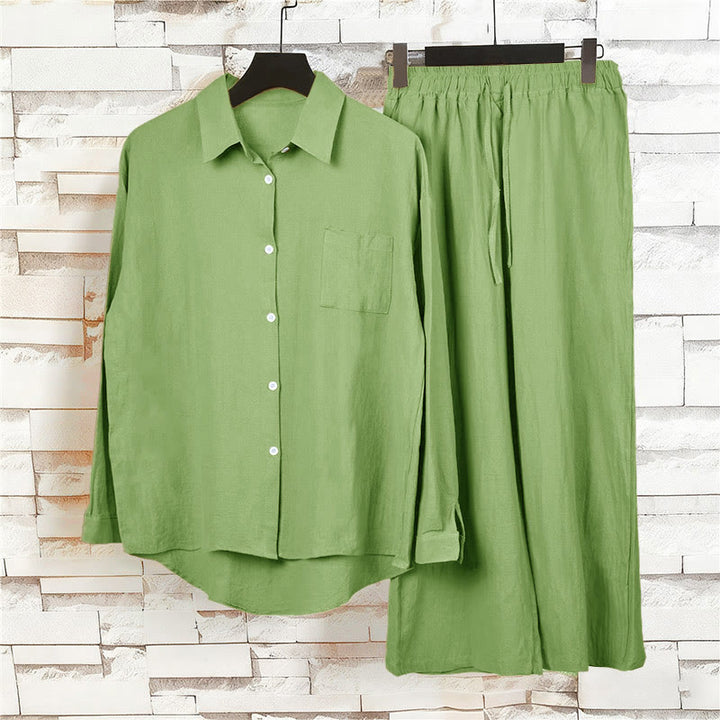 Buddha Stones 2 pezzi camicia a maniche lunghe con tasche pantaloni con coulisse meditazione cotone lino abbigliamento da donna set - image 5