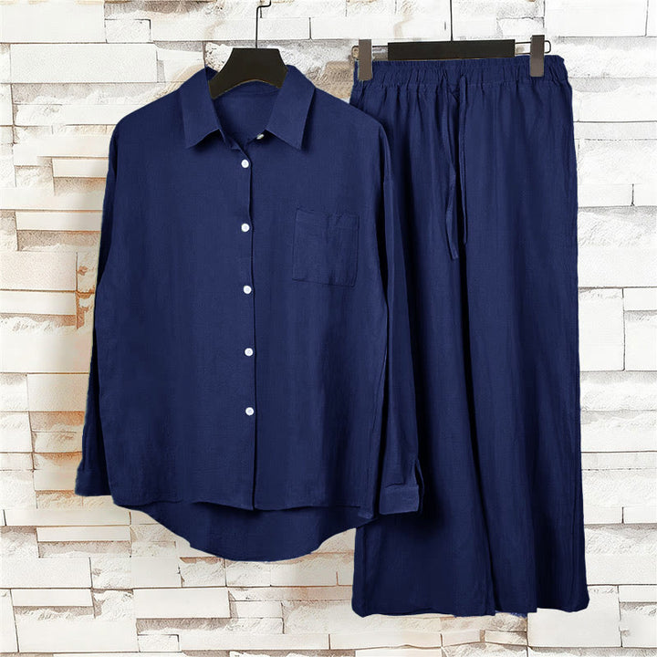 Buddha Stones 2 pezzi camicia a maniche lunghe con tasche pantaloni con coulisse meditazione cotone lino abbigliamento da donna set - image 35