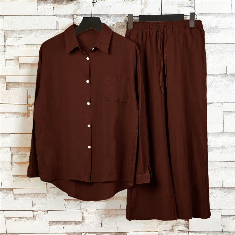 Buddha Stones 2 pezzi camicia a maniche lunghe con tasche pantaloni con coulisse meditazione cotone lino abbigliamento da donna set - image 41