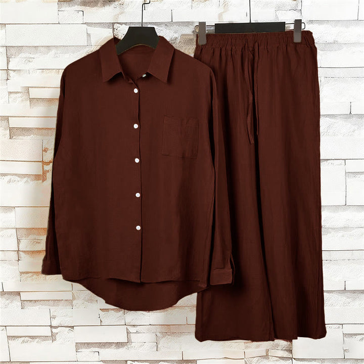 Buddha Stones 2 pezzi camicia a maniche lunghe con tasche pantaloni con coulisse meditazione cotone lino abbigliamento da donna set - image 41