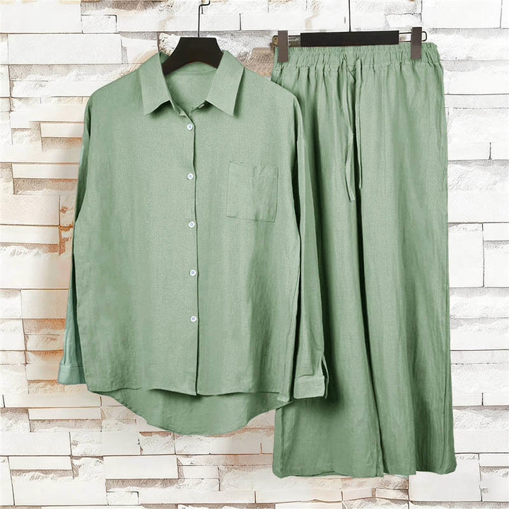 Buddha Stones 2 pezzi camicia a maniche lunghe con tasche pantaloni con coulisse meditazione cotone lino abbigliamento da donna set - image 47