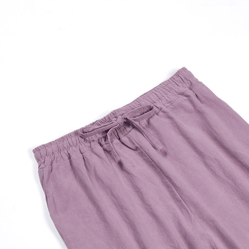 Buddha Stones 2 pezzi camicia a maniche lunghe con tasche pantaloni con coulisse meditazione cotone lino abbigliamento da donna set - image 63