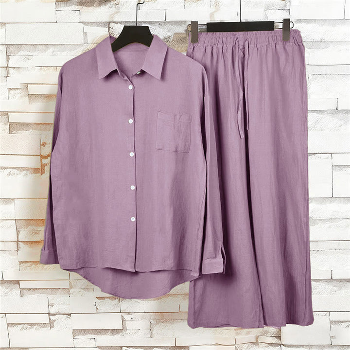 Buddha Stones 2 pezzi camicia a maniche lunghe con tasche pantaloni con coulisse meditazione cotone lino abbigliamento da donna set - image 59