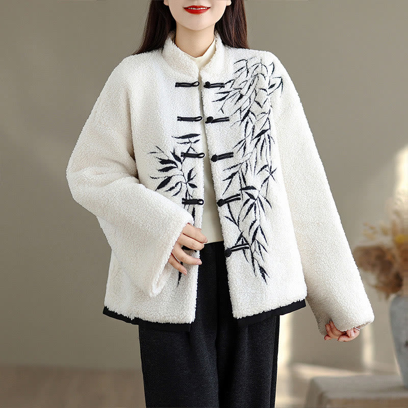 Giacca da donna in cotone spesso con maniche lunghe ricamate e tasche Buddha Stones - Bianco - US16, UK/AU20, EU48 (3XL) - image 0