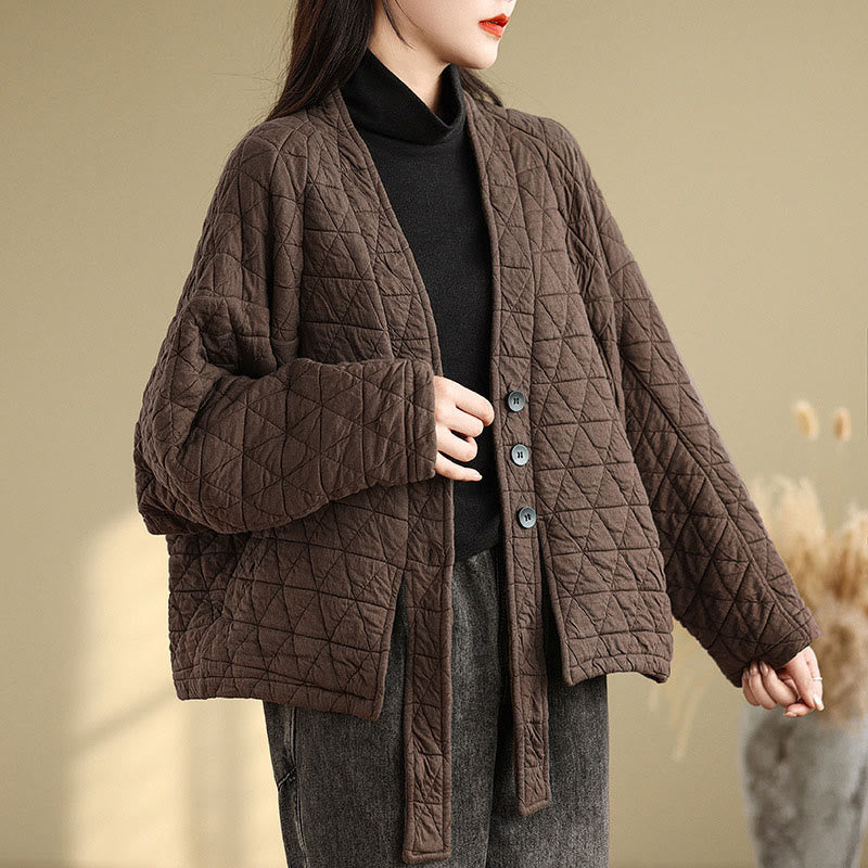 Giacca da donna in cotone spesso con bottoni e tasche, a maniche lunghe, Buddha Stones - Marrone sella - US14, UK/AU18, EU46 (2XL) - image 0