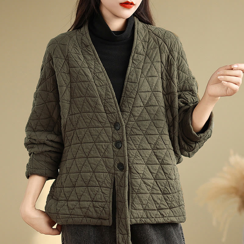Giacca da donna in cotone spesso con bottoni e tasche, a maniche lunghe, Buddha Stones - Oliva - US14, UK/AU18, EU46 (2XL) - image 3