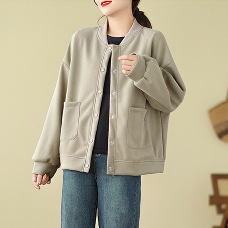 Giacca da donna in cotone con maniche lunghe, scollo rotondo, bottoni e tasche , Buddha Stones Plain - image 10
