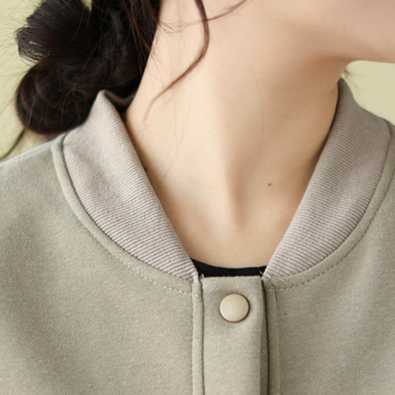 Giacca da donna in cotone con maniche lunghe, scollo rotondo, bottoni e tasche , Buddha Stones Plain - image 15