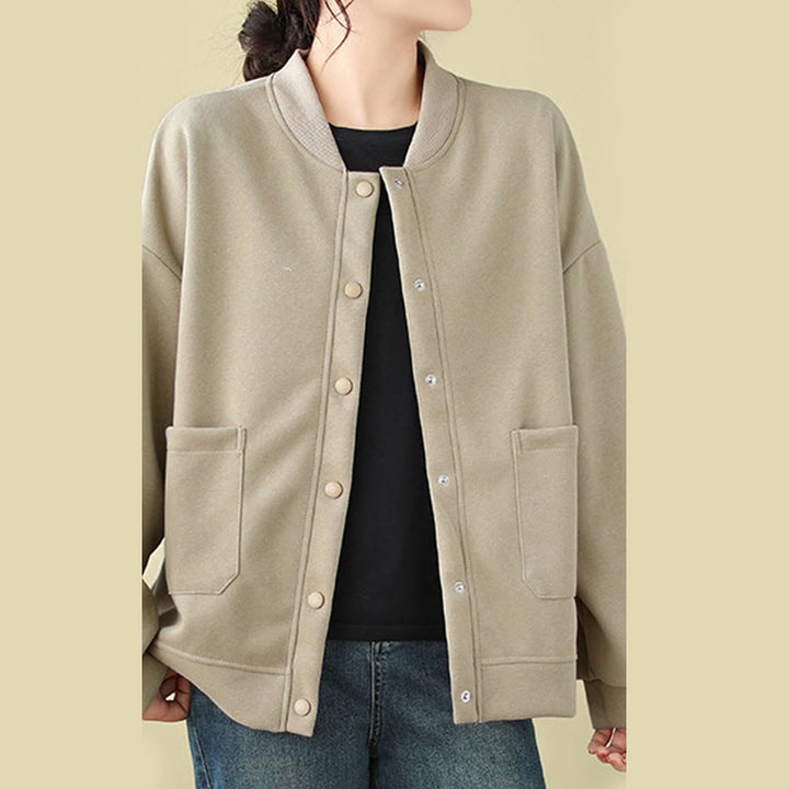 Giacca da donna in cotone con maniche lunghe, scollo rotondo, bottoni e tasche , Buddha Stones Plain - image 8