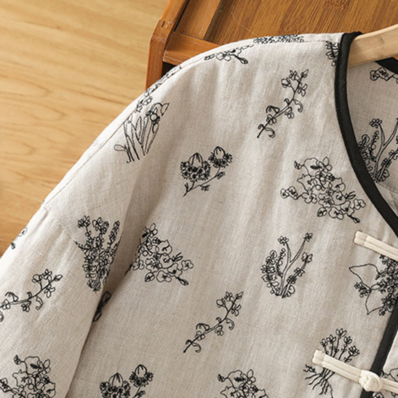 Giacca imbottita a maniche lunghe con bottoni a rana e tasche, stampa Buddha Stones da donna - image 7