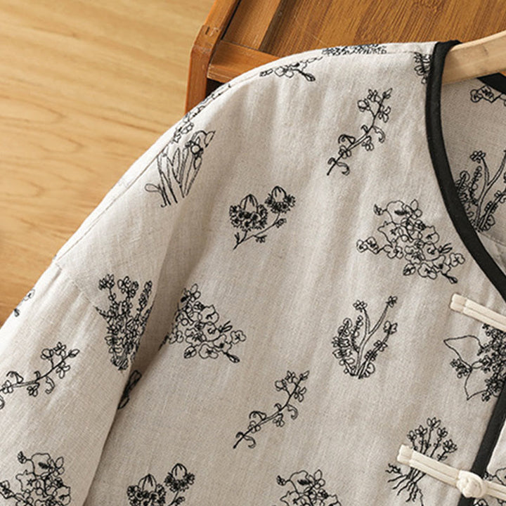 Giacca imbottita a maniche lunghe con bottoni a rana e tasche, stampa Buddha Stones da donna - image 7