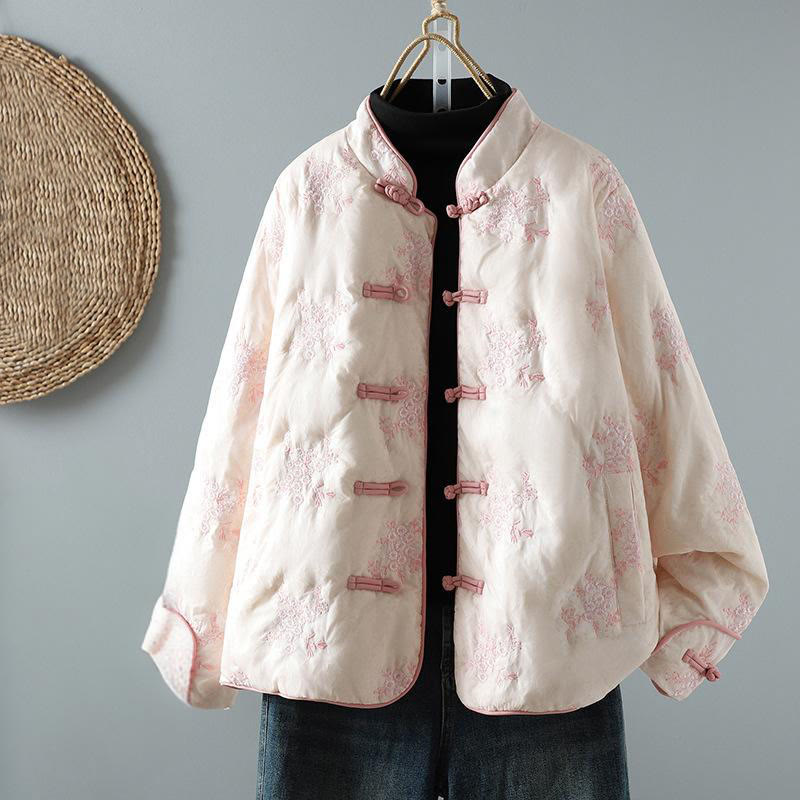Giacca da donna in cotone spesso con maniche lunghe, bottoni a rana e ricamo Buddha Stones, con tasche - LavandaBlush - US14, UK/AU18, EU46 (2XL) - image 14