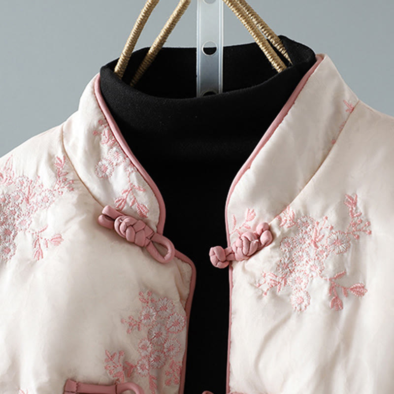 Giacca da donna in cotone spesso con maniche lunghe, bottoni a rana e ricamo Buddha Stones, con tasche - image 15