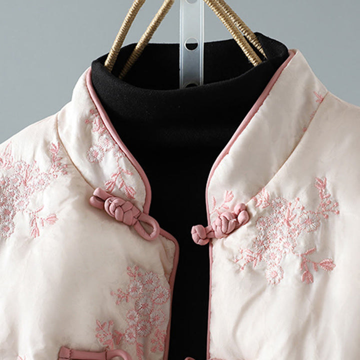 Giacca da donna in cotone spesso con maniche lunghe, bottoni a rana e ricamo Buddha Stones, con tasche - image 15