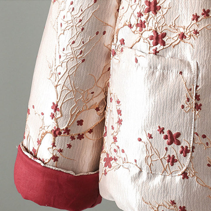 Giacca da donna in cotone spesso con maniche lunghe, bottoni in jacquard e tasche, Buddha Stones - image 4