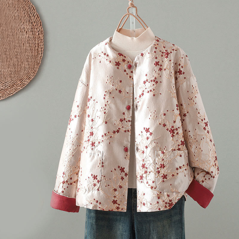 Giacca da donna in cotone spesso con maniche lunghe, bottoni in jacquard e tasche, Buddha Stones - LavandaBlush - US14, UK/AU18, EU46 (2XL) - image 0