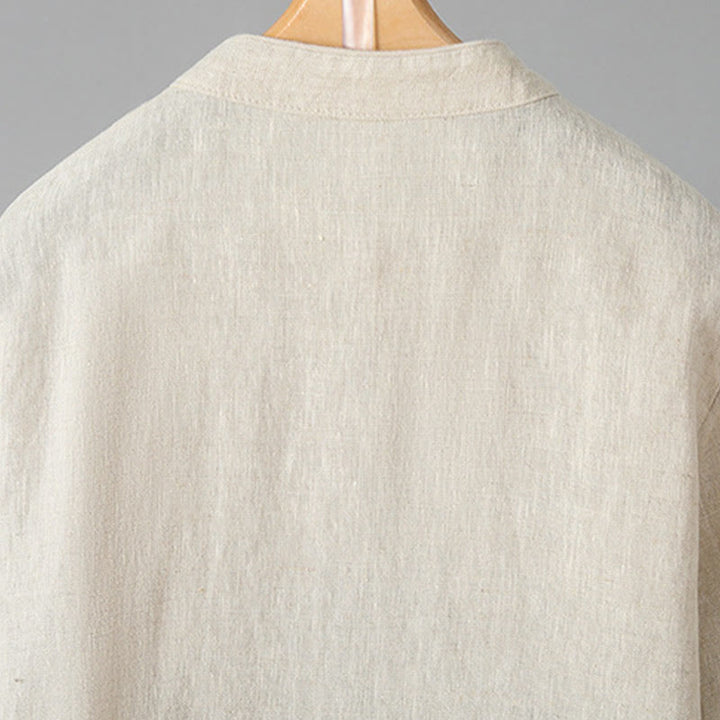 Camicia casual da donna in cotone con collo alto e maniche lunghe ricamate con Buddha Stones - image 5
