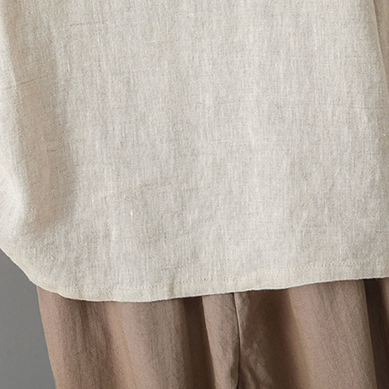 Camicia casual da donna in cotone con collo alto e maniche lunghe ricamate con Buddha Stones - image 4