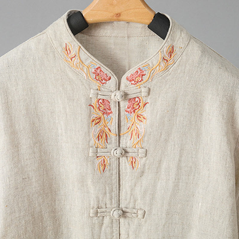 Camicia casual da donna in cotone con collo alto e maniche lunghe ricamate con Buddha Stones - image 7