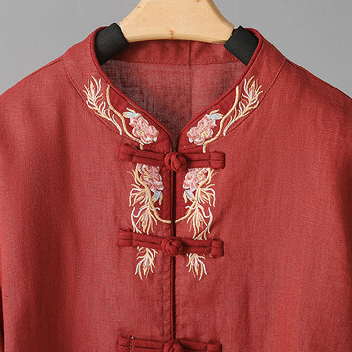 Camicia casual da donna in cotone con collo alto e maniche lunghe ricamate con Buddha Stones - image 18