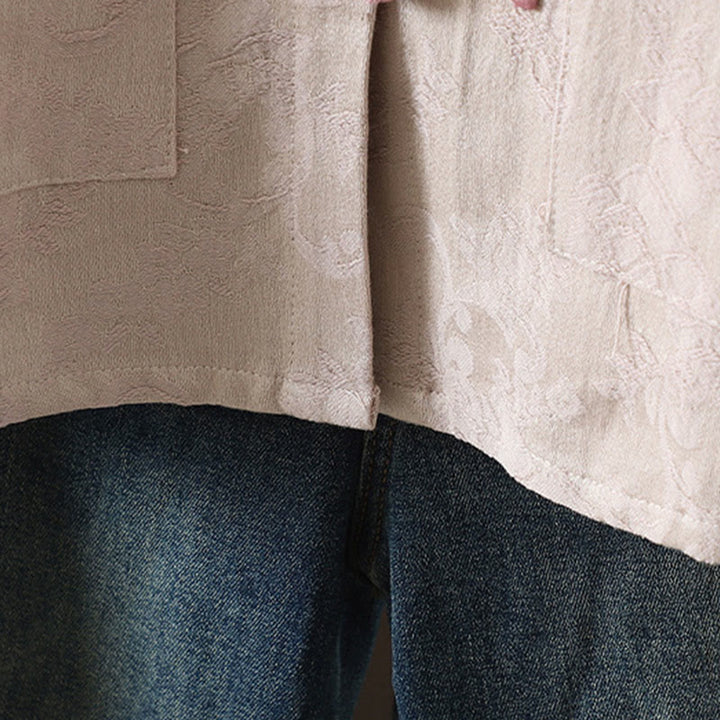Camicia casual da donna in cotone con colletto rialzato e maniche lunghe con motivo floreale Buddha Stones - image 7