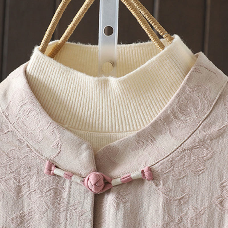 Camicia casual da donna in cotone con colletto rialzato e maniche lunghe con motivo floreale Buddha Stones - image 2