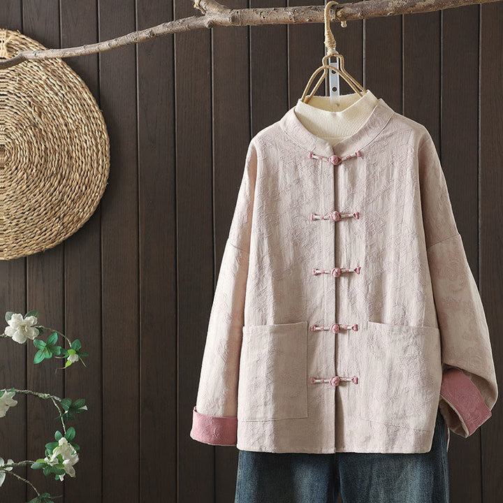 Camicia casual da donna in cotone con colletto rialzato e maniche lunghe con motivo floreale Buddha Stones - Lavanda Rosa - US14, UK/AU18, EU46 (2XL) - image 0