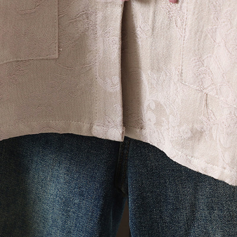 Camicia casual da donna in cotone con colletto rialzato e maniche lunghe con motivo floreale Buddha Stones - image 7