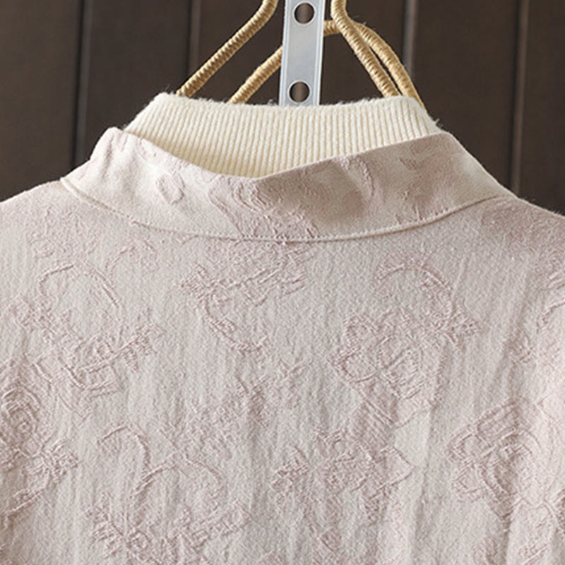 Camicia casual da donna in cotone con colletto rialzato e maniche lunghe con motivo floreale Buddha Stones - image 3