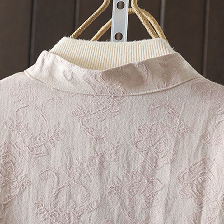 Camicia casual da donna in cotone con colletto rialzato e maniche lunghe con motivo floreale Buddha Stones - image 3