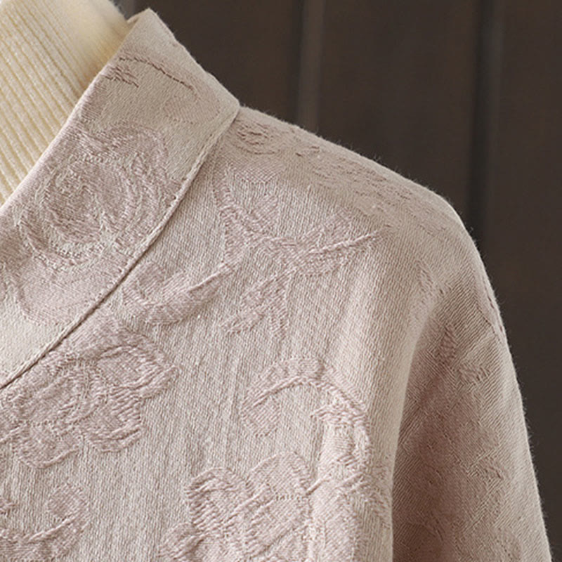 Camicia casual da donna in cotone con colletto rialzato e maniche lunghe con motivo floreale Buddha Stones - image 6